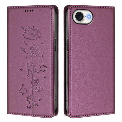 For iPhone 17e / 16e Case RFID Blocking Wallet Stand Imprinted Cat Pattern Leather Phone Cover