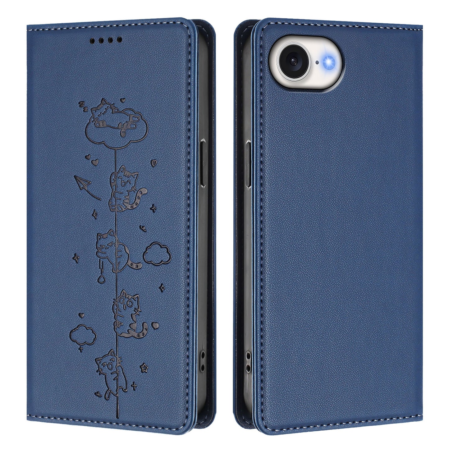 For iPhone 17e / 16e Case RFID Blocking Wallet Stand Imprinted Cat Pattern Leather Phone Cover