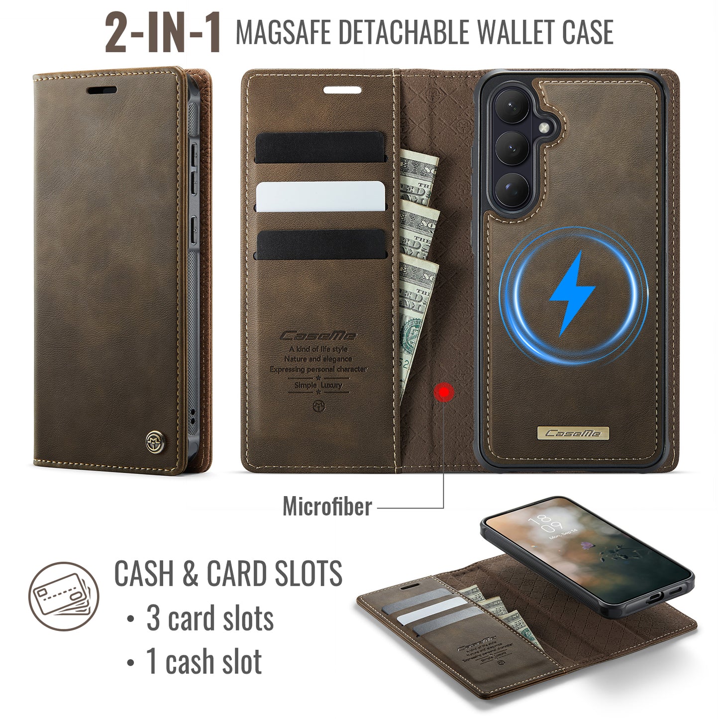 CASEME For Samsung Galaxy S26+ Magnetic Case  C49 RFID Blocking Detachable Wallet Leather Phone Cover