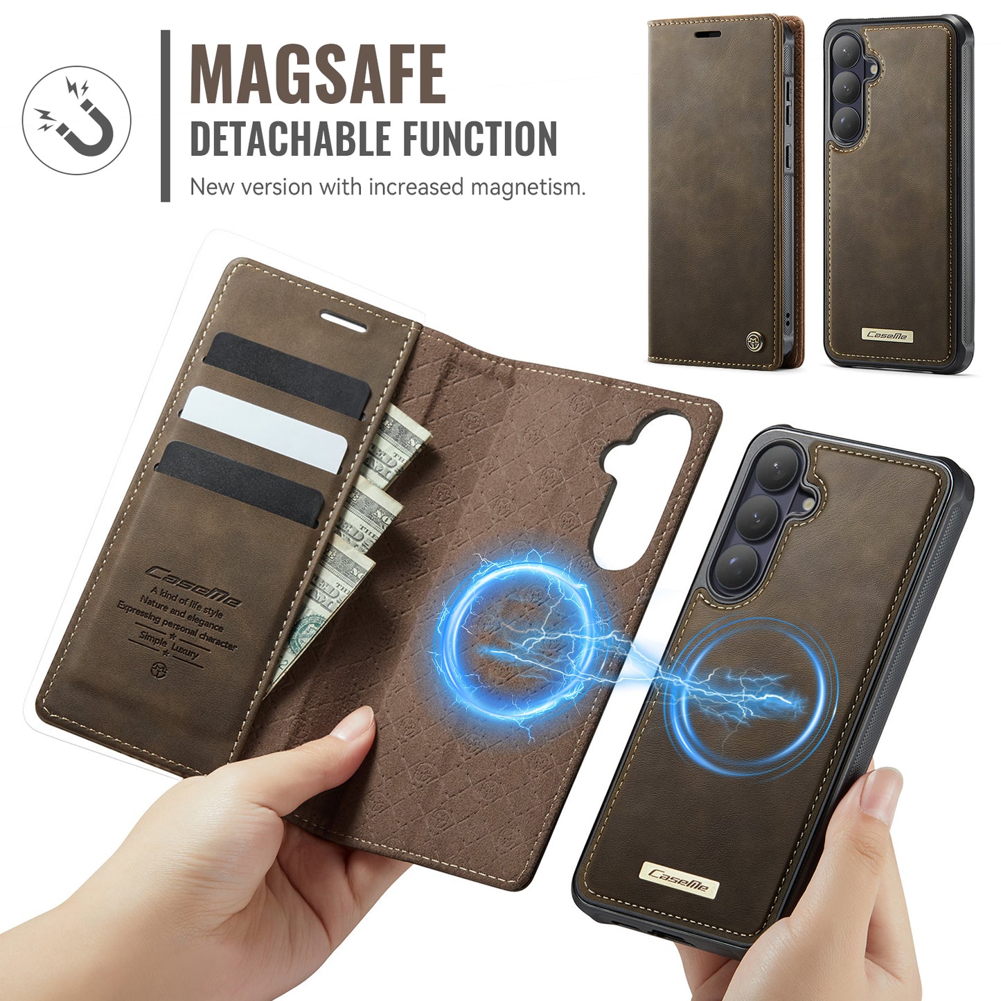 CASEME For Samsung Galaxy S26+ Magnetic Case  C49 RFID Blocking Detachable Wallet Leather Phone Cover