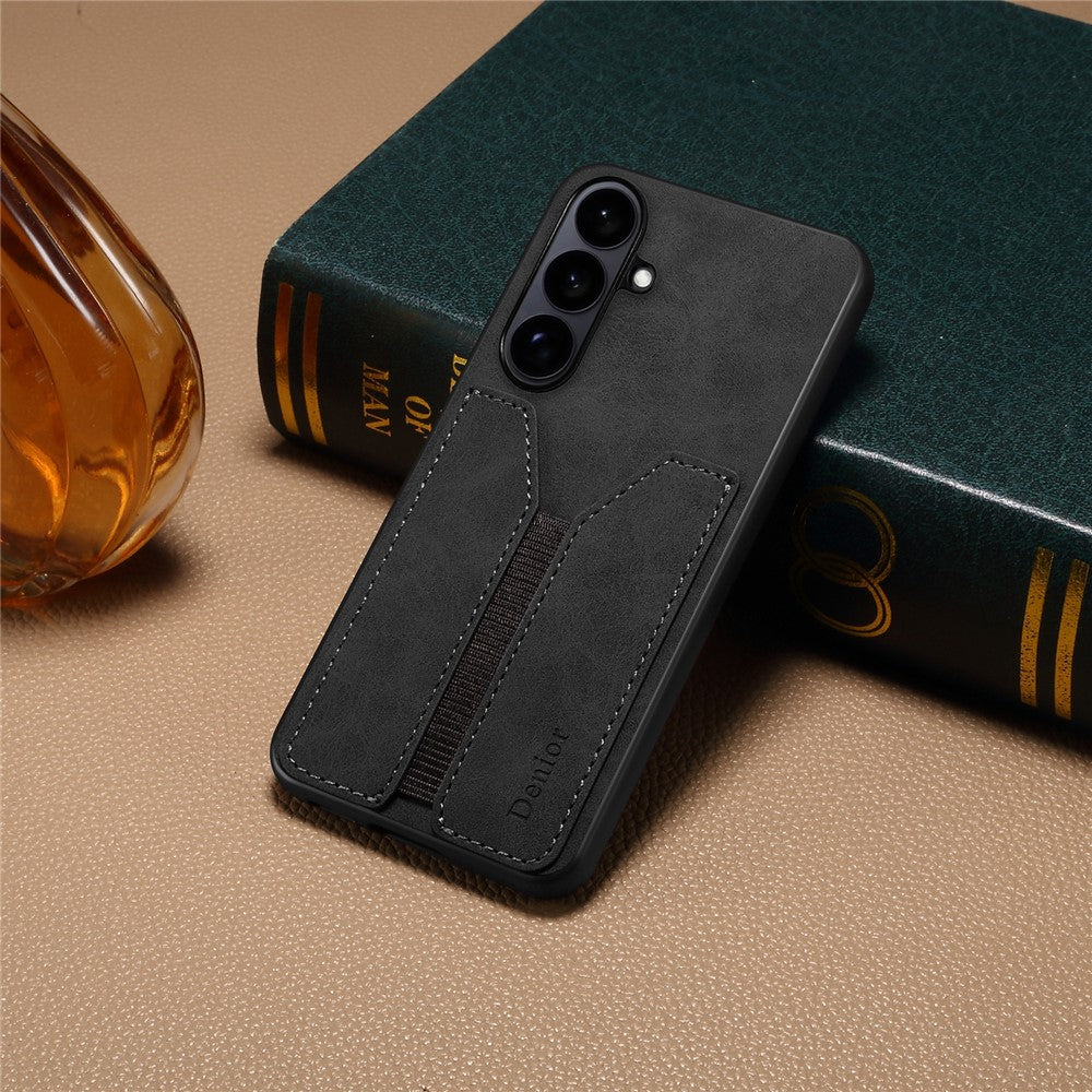 DENIOR For Samsung Galaxy S26+ Case Elastic Card Holder PU Leather + TPU + PC Phone Cover