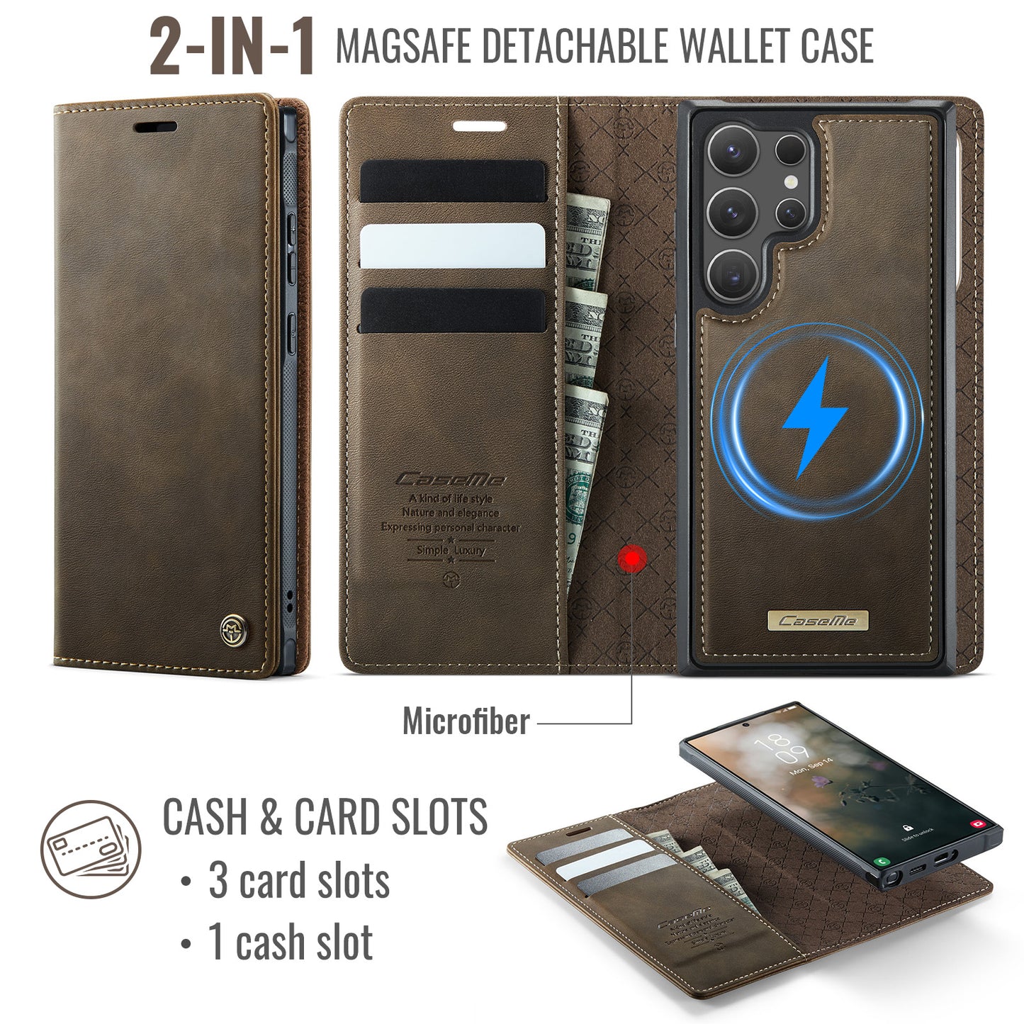 CASEME For Samsung Galaxy S26 Ultra Magnetic Case  C49 RFID Blocking Detachable Wallet Leather Phone Cover