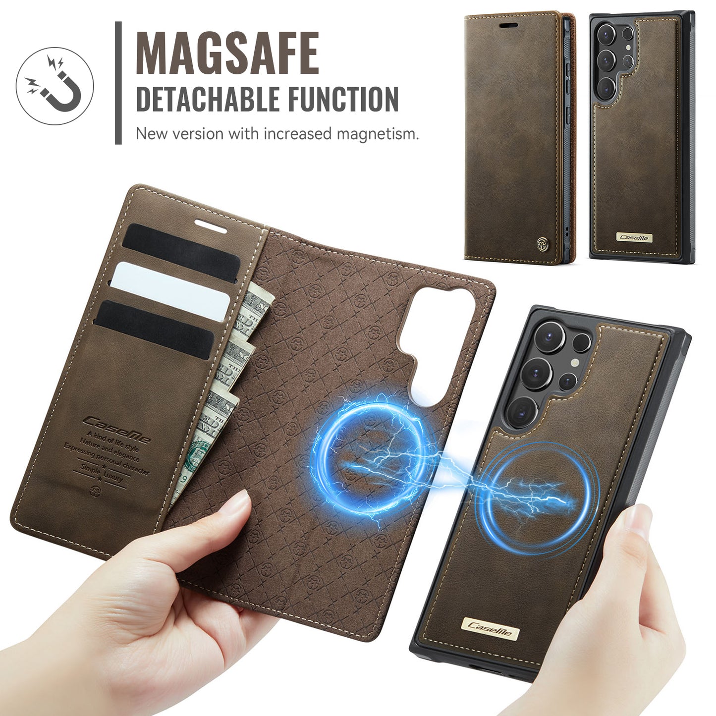 CASEME For Samsung Galaxy S26 Ultra Magnetic Case  C49 RFID Blocking Detachable Wallet Leather Phone Cover