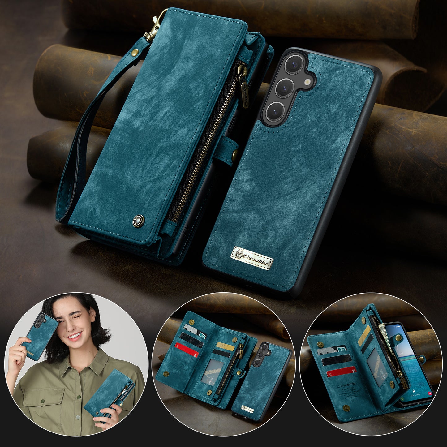 CASEME For Samsung Galaxy S26+ Phone Cases  008 Leather Cover with Detachable Wallet and Strap