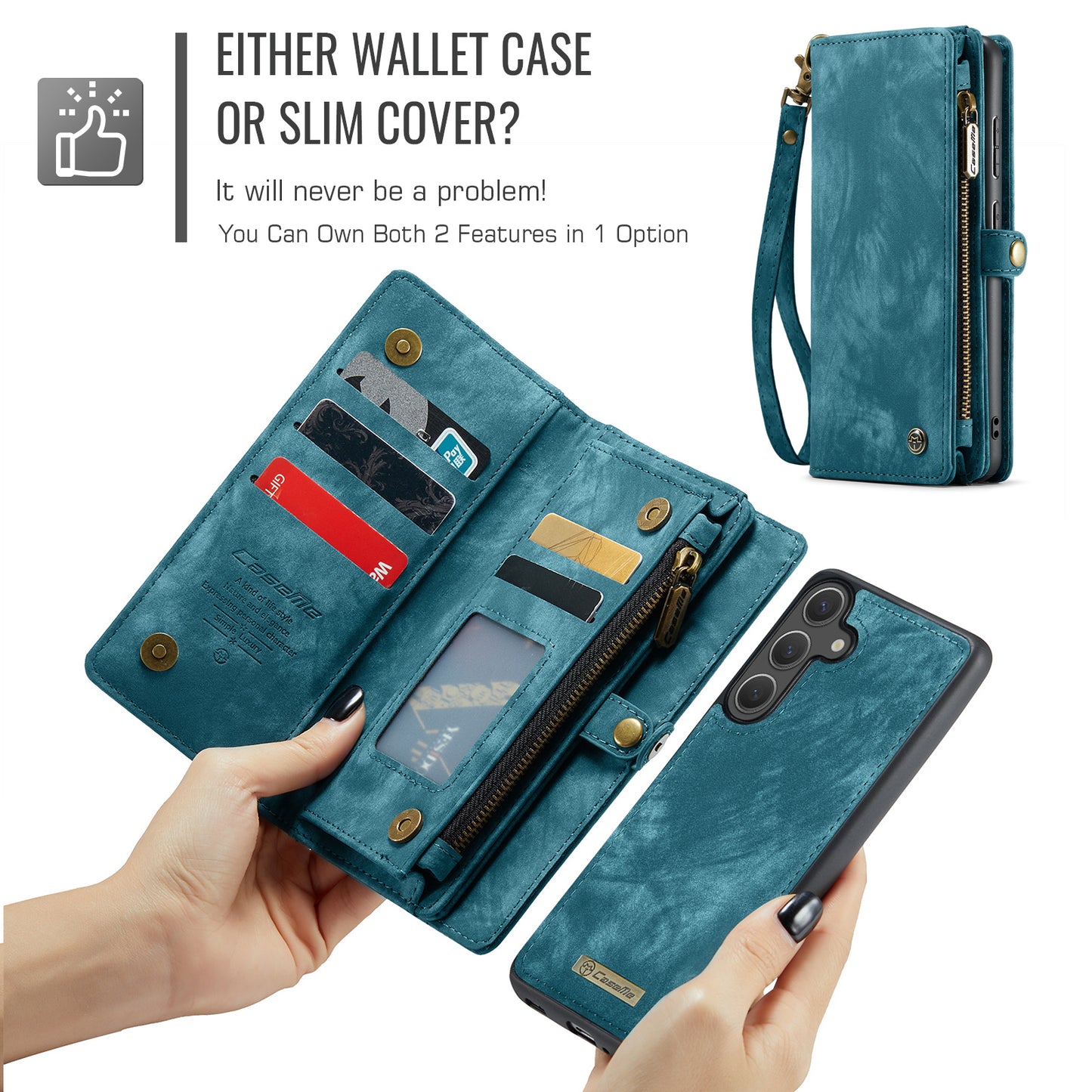CASEME For Samsung Galaxy S26+ Phone Cases  008 Leather Cover with Detachable Wallet and Strap