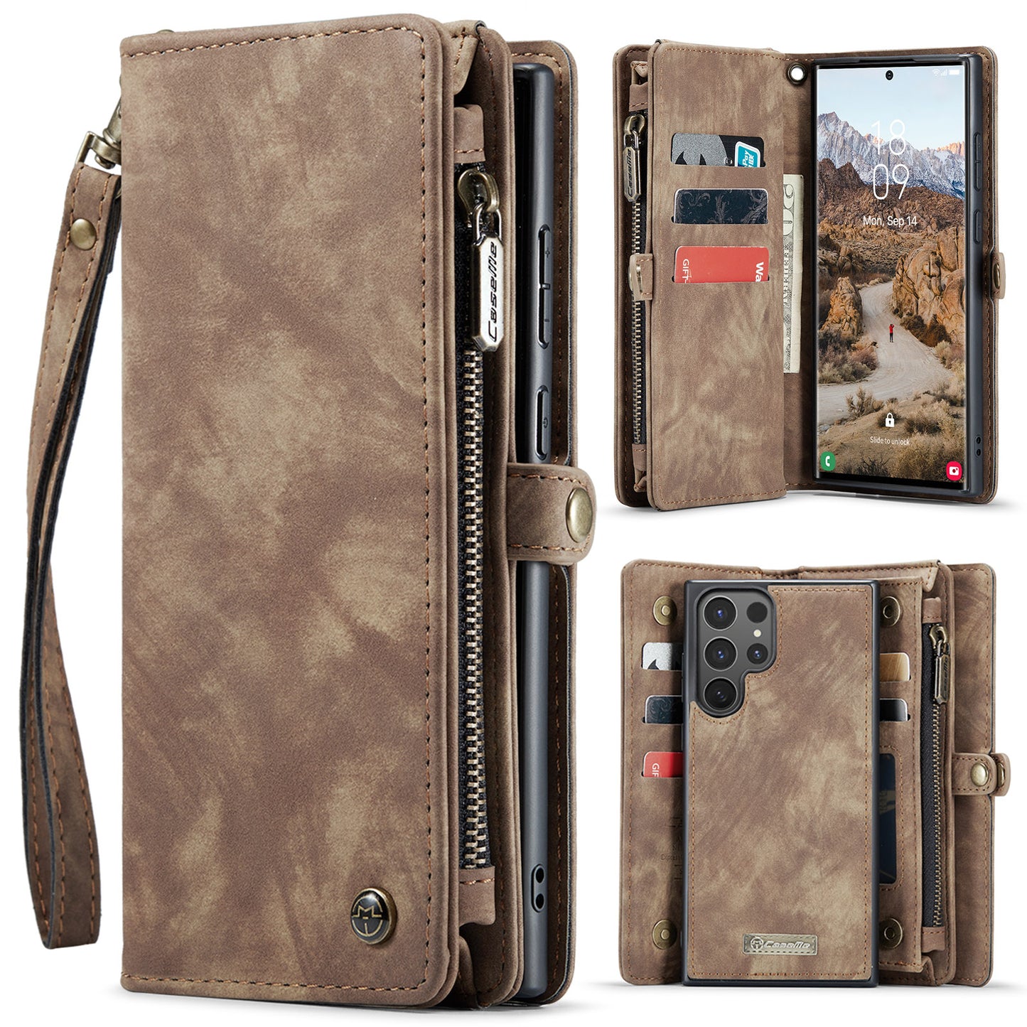 CASEME For Samsung Galaxy S26 Ultra Phone Cases  008 Leather Cover with Detachable Wallet and Strap