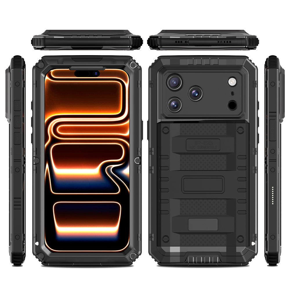 IP68 Waterproof Phone Case for iPhone 17 Pro Max Metal + Silicone Cover with Screen Protector