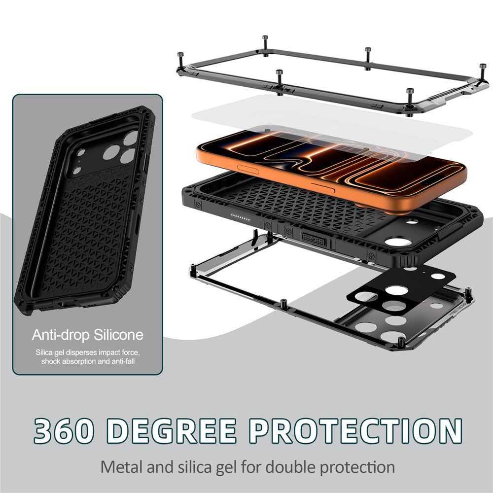 IP68 Waterproof Phone Case for iPhone 17 Pro Max Metal + Silicone Cover with Screen Protector