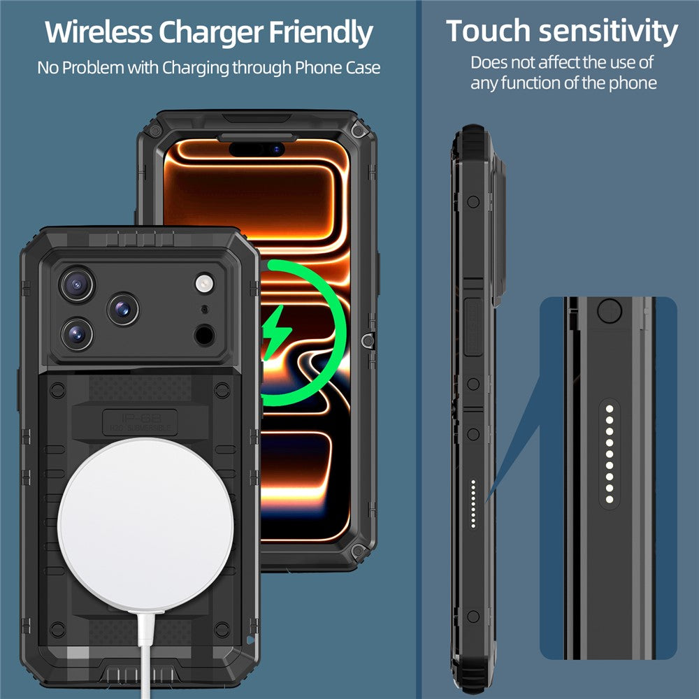 IP68 Waterproof Phone Case for iPhone 17 Pro Max Metal + Silicone Cover with Screen Protector