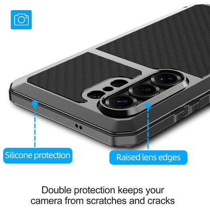 For Samsung Galaxy S26 Ultra Case Silicone + Metal Phone Cover with Tempered Glass Screen Protector