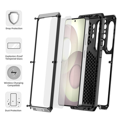 For Samsung Galaxy S26 Ultra Case Silicone + Metal Phone Cover with Tempered Glass Screen Protector