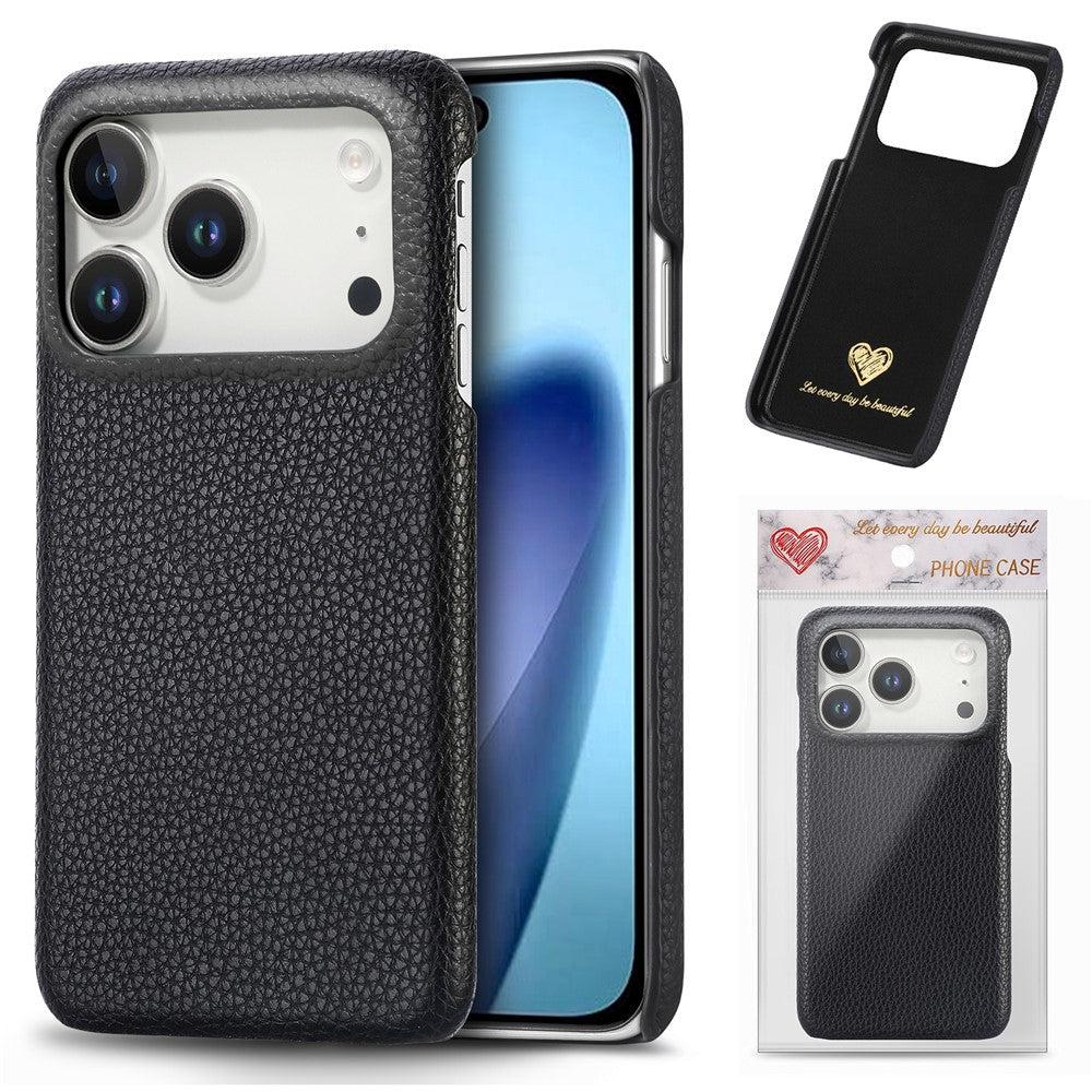 For iPhone 17 Pro Max Case Litchi Texture Leather Coated PC Mobile Back Cover