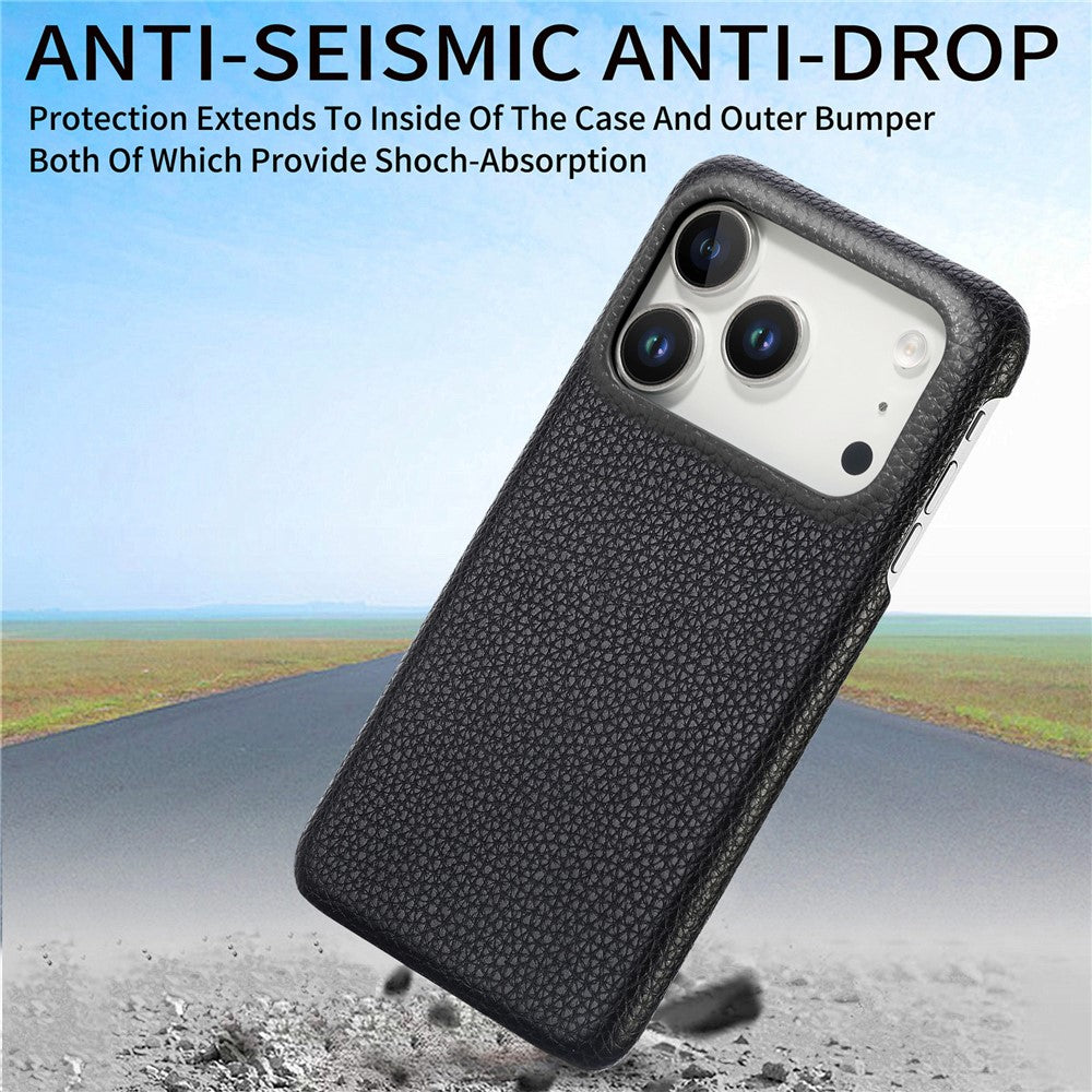 For iPhone 17 Pro Max Case Litchi Texture Leather Coated PC Mobile Back Cover