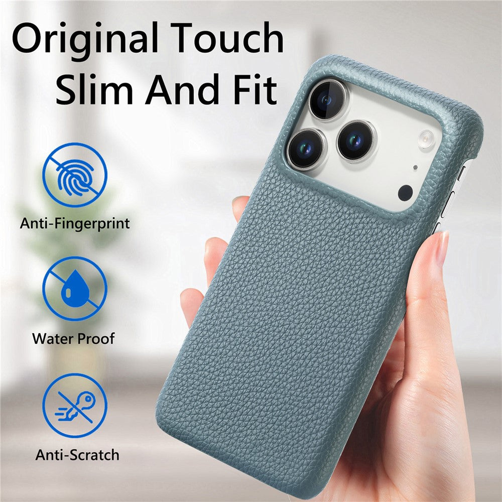 For iPhone 17 Pro Case Litchi Texture Leather Coated PC Mobile Back Cover