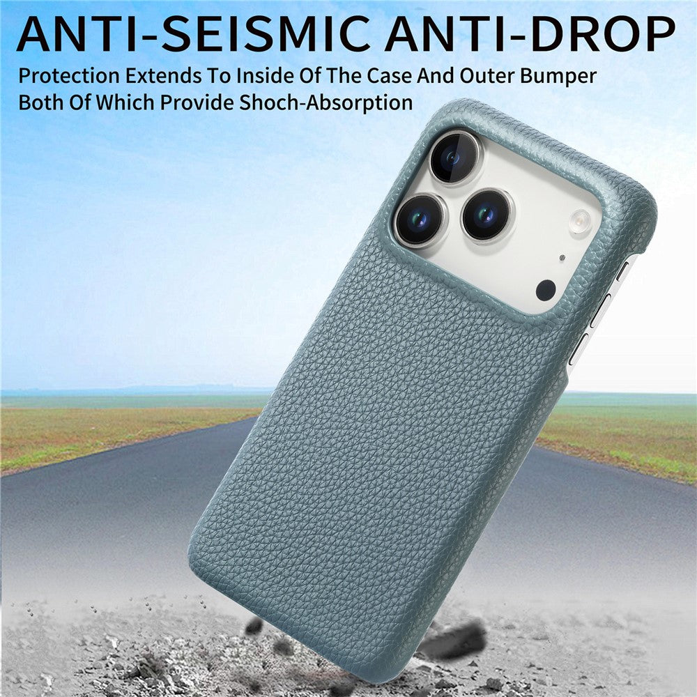 For iPhone 17 Pro Case Litchi Texture Leather Coated PC Mobile Back Cover