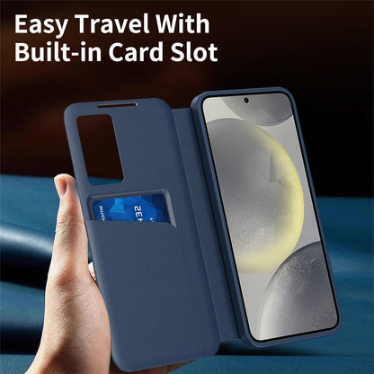 For Samsung Galaxy S26+ Case with Card Holder Smart View Window Leather Phone Cover