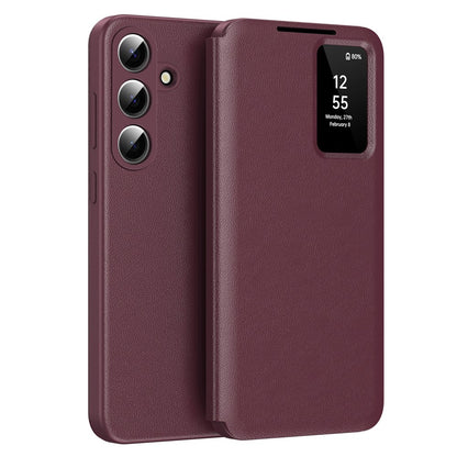 For Samsung Galaxy S26+ Case with Card Holder Smart View Window Leather Phone Cover