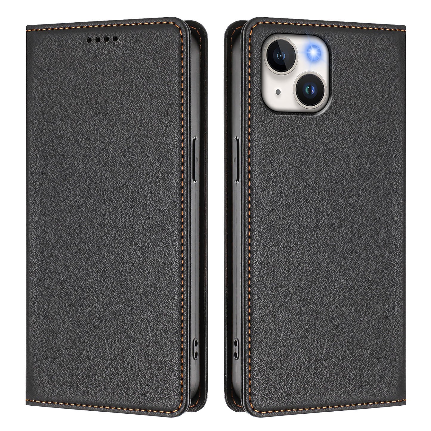 For iPhone 15 Leather Wallet Case Magnetic Closure RFID Blocking Phone Cover