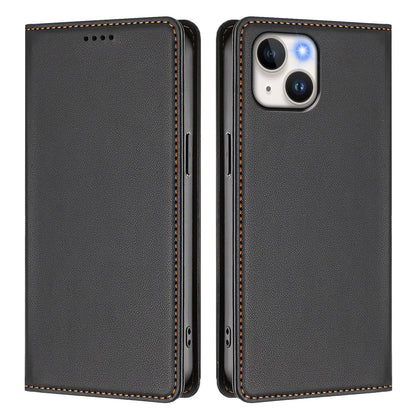 For iPhone 15 Leather Wallet Case Magnetic Closure RFID Blocking Phone Cover