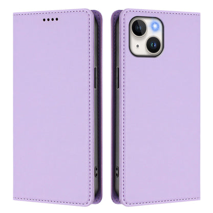 For iPhone 15 Leather Wallet Case Magnetic Closure RFID Blocking Phone Cover