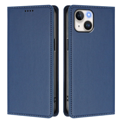 For iPhone 15 Leather Wallet Case Magnetic Closure RFID Blocking Phone Cover