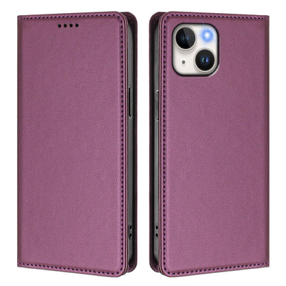 For iPhone 15 Leather Wallet Case Magnetic Closure RFID Blocking Phone Cover