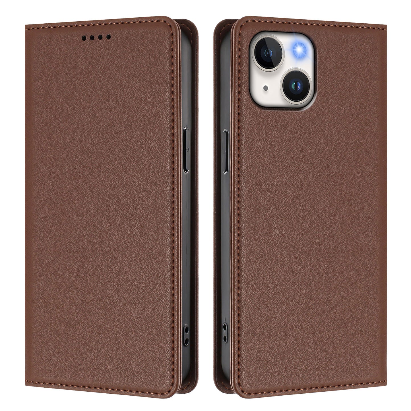For iPhone 15 Leather Wallet Case Magnetic Closure RFID Blocking Phone Cover