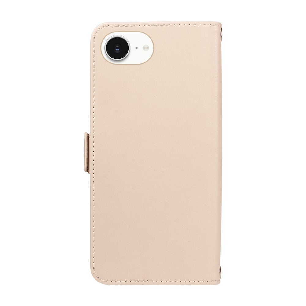 For iPhone 17e / 16e Leather Case Rhinestone Decor Rhombus Pattern Wallet Stand Flip Phone Cover with Straps
