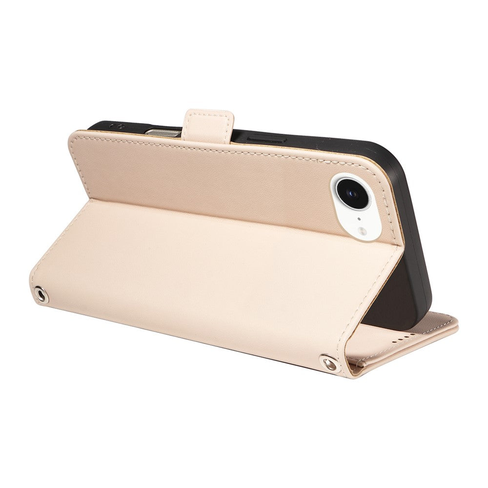 For iPhone 17e / 16e Leather Case Rhinestone Decor Rhombus Pattern Wallet Stand Flip Phone Cover with Straps
