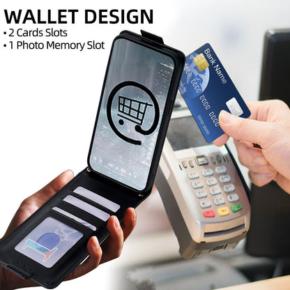 For iPhone 16 Pro Max Case Card Holder Vertical Flip Leather Phone Cover with Crossbody Shoulder Strap