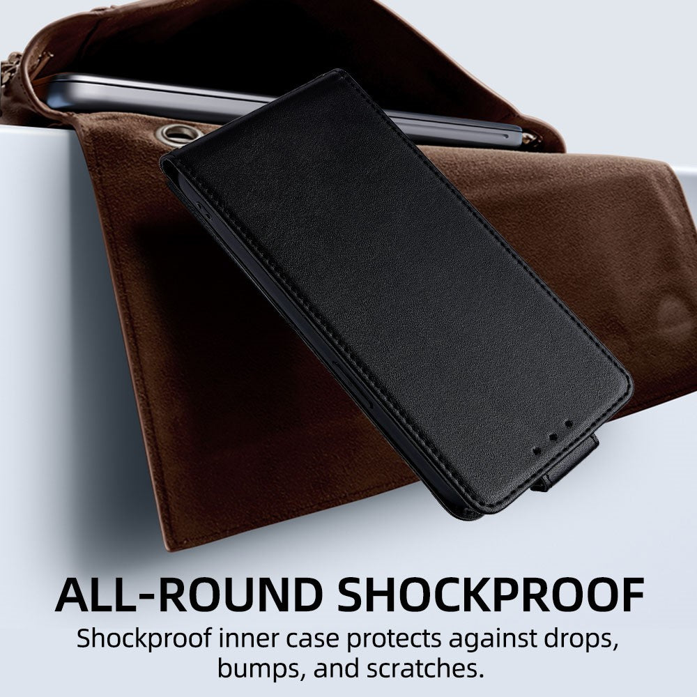 For iPhone 16 Pro Max Case Card Holder Vertical Flip Leather Phone Cover with Crossbody Shoulder Strap