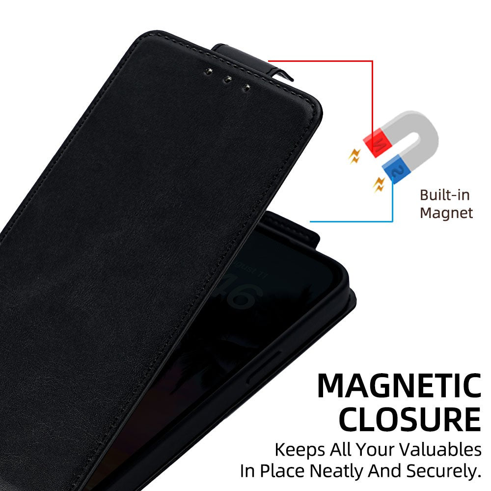 For iPhone 16 Pro Max Case Card Holder Vertical Flip Leather Phone Cover with Crossbody Shoulder Strap