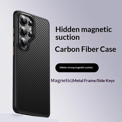 For Samsung Galaxy S26 Ultra Magnetic Case Carbon Fiber Texture PC + TPU Cover
