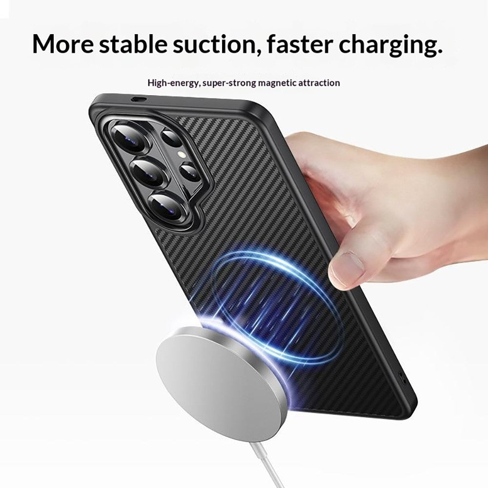 For Samsung Galaxy S26 Ultra Magnetic Case Carbon Fiber Texture PC + TPU Cover