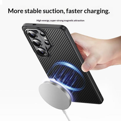 For Samsung Galaxy S26 Ultra Magnetic Case Carbon Fiber Texture PC + TPU Cover