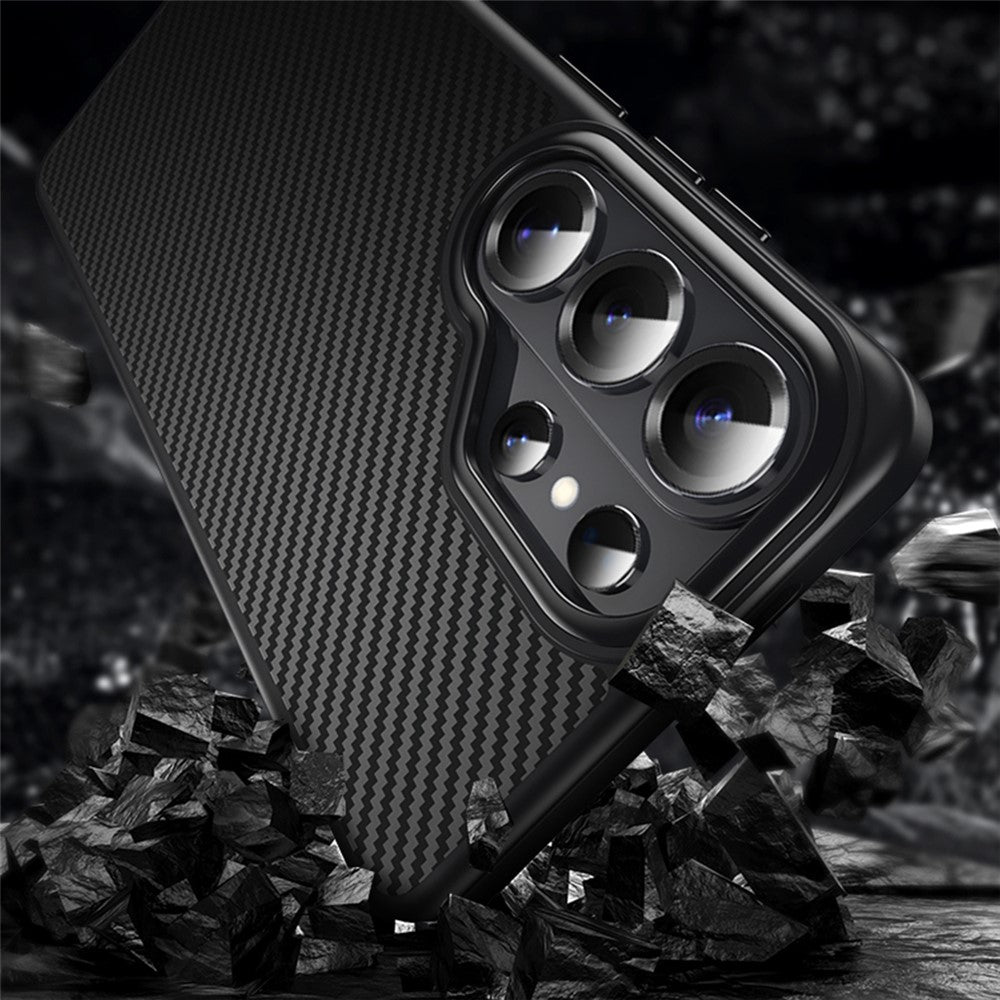 For Samsung Galaxy S26 Ultra Magnetic Case Carbon Fiber Texture PC + TPU Cover