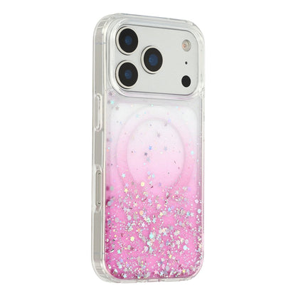 For iPhone 17 Pro Magnetic Case Gradient Sparkle Epoxy TPU + Acrylic Phone Cover Compatible with MagSafe