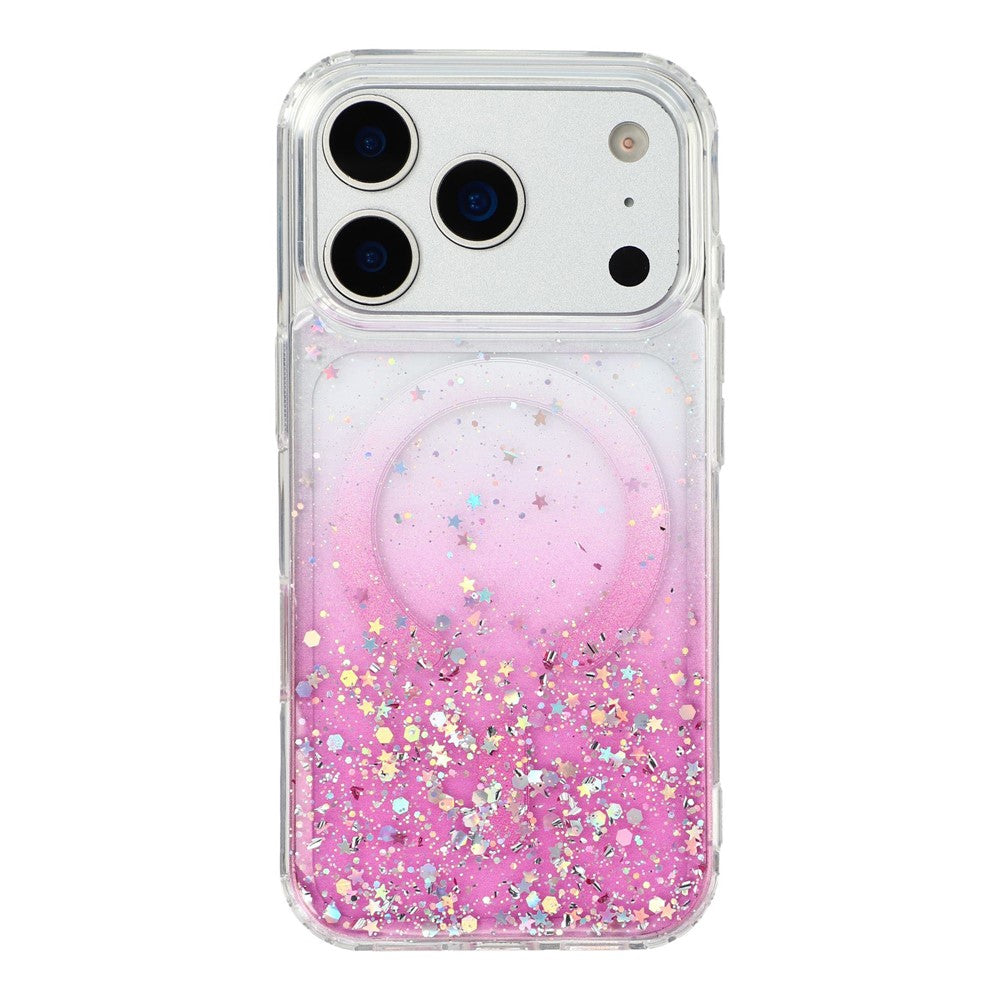 For iPhone 17 Pro Magnetic Case Gradient Sparkle Epoxy TPU + Acrylic Phone Cover Compatible with MagSafe
