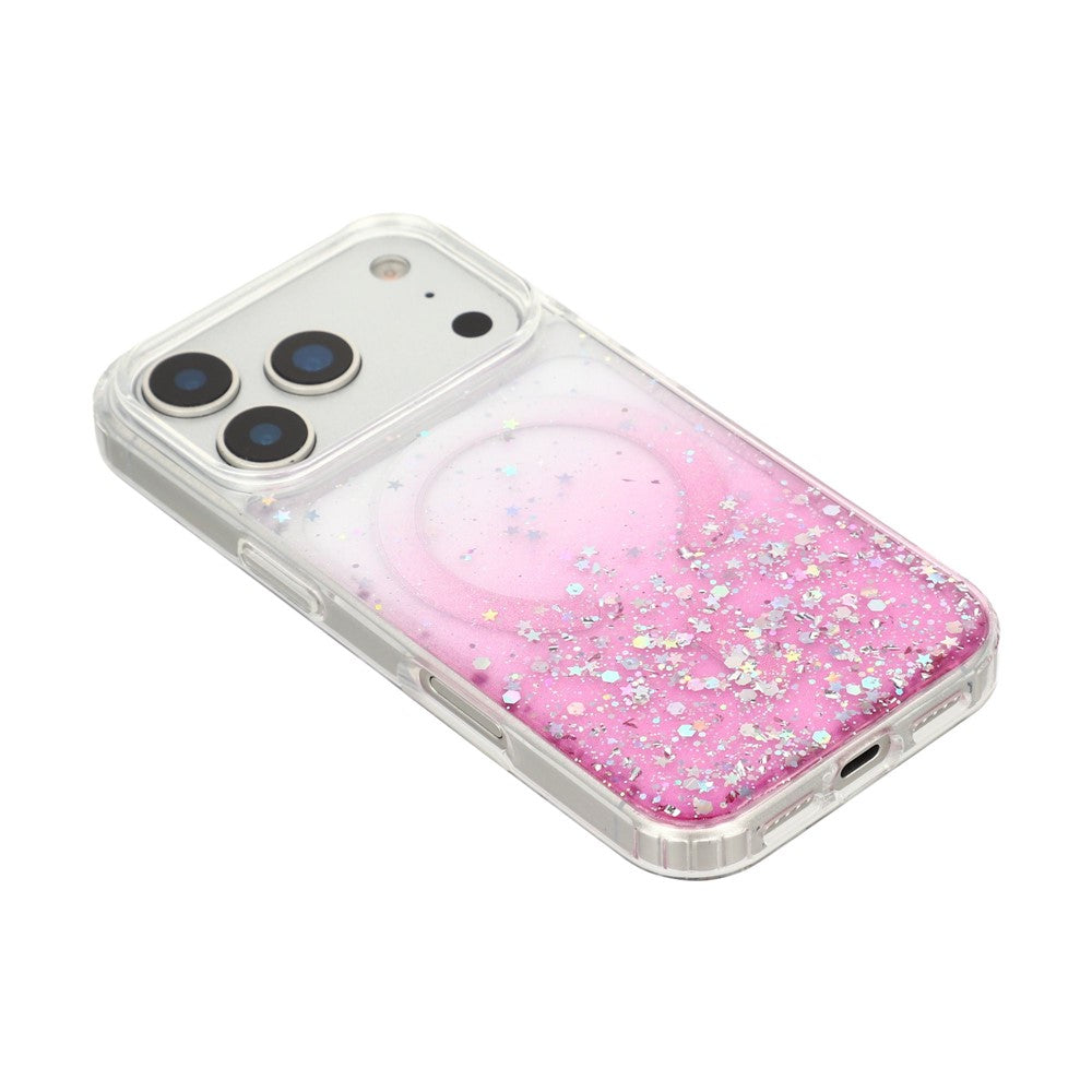 For iPhone 17 Pro Magnetic Case Gradient Sparkle Epoxy TPU + Acrylic Phone Cover Compatible with MagSafe