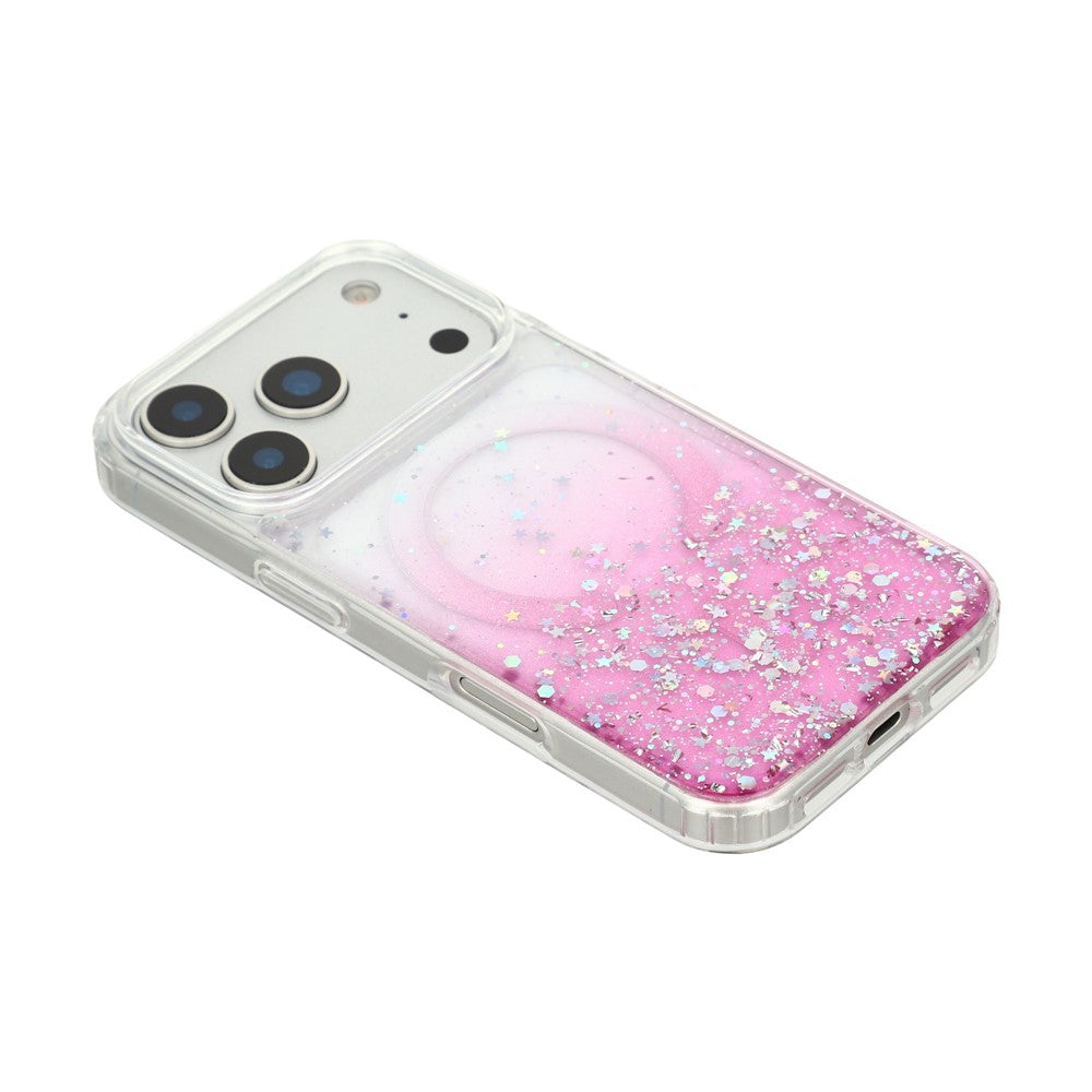For iPhone 17 Pro Magnetic Case Gradient Sparkle Epoxy TPU + Acrylic Phone Cover Compatible with MagSafe
