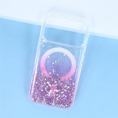 For iPhone 17 Pro Magnetic Case Gradient Sparkle Epoxy TPU + Acrylic Phone Cover Compatible with MagSafe