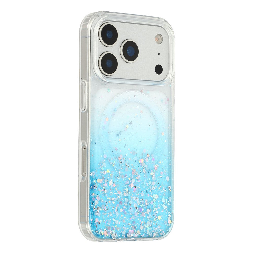 For iPhone 17 Pro Magnetic Case Gradient Sparkle Epoxy TPU + Acrylic Phone Cover Compatible with MagSafe