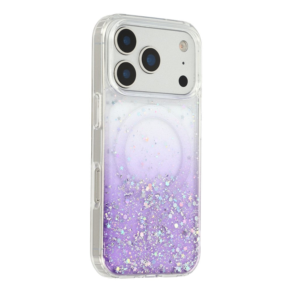 For iPhone 17 Pro Magnetic Case Gradient Sparkle Epoxy TPU + Acrylic Phone Cover Compatible with MagSafe