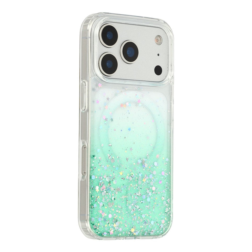 For iPhone 17 Pro Magnetic Case Gradient Sparkle Epoxy TPU + Acrylic Phone Cover Compatible with MagSafe
