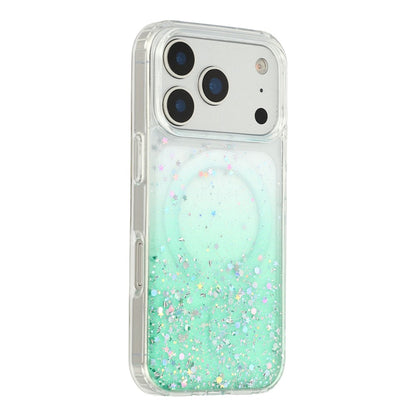 For iPhone 17 Pro Magnetic Case Gradient Sparkle Epoxy TPU + Acrylic Phone Cover Compatible with MagSafe