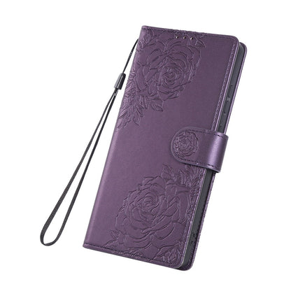 For Samsung Galaxy S26 Ultra Leather Case Rose Flower Wallet Phone Cover with 3 Card Slots  /  Wrist Strap
