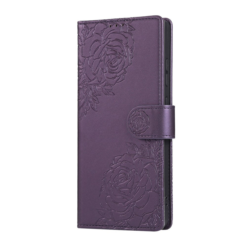 For Samsung Galaxy S26 Ultra Leather Case Rose Flower Wallet Phone Cover with 3 Card Slots  /  Wrist Strap