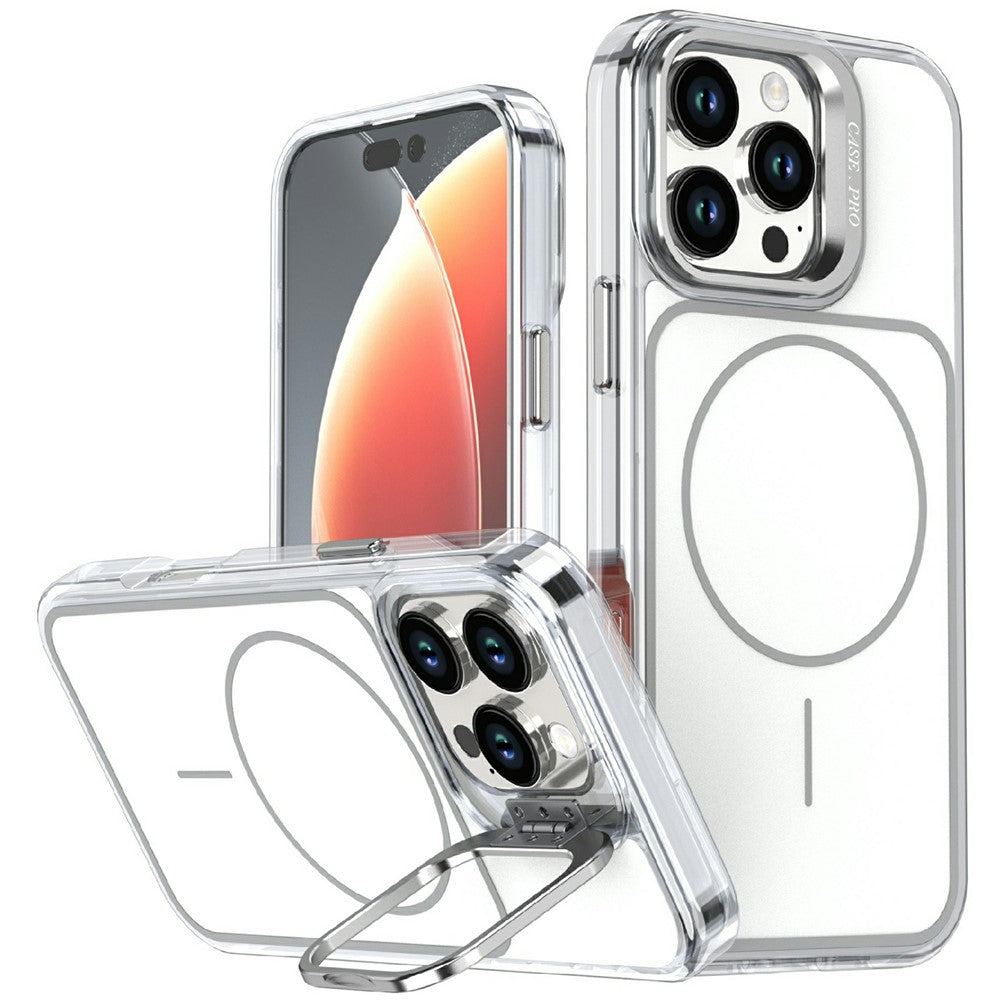 For iPhone 16 Pro Max Magnetic Case Matching Color Lens Kickstand TPU PC Phone Cover Compatible with MagSafe