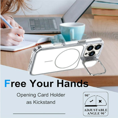 For iPhone 16 Pro Max Magnetic Case Matching Color Lens Kickstand TPU PC Phone Cover Compatible with MagSafe