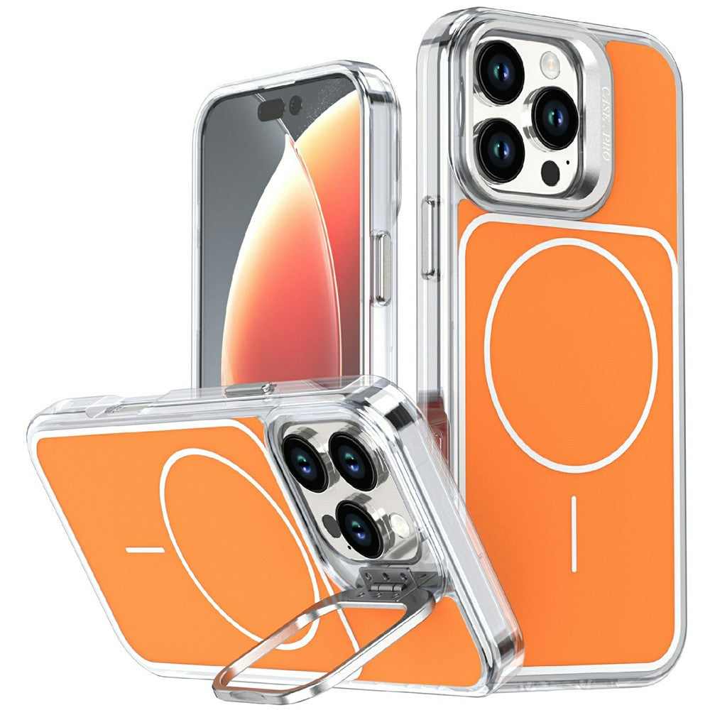 For iPhone 16 Pro Max Magnetic Case Matching Color Lens Kickstand TPU PC Phone Cover Compatible with MagSafe